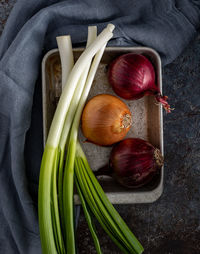 High angle view of vegetables on table