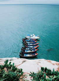 High angle view of ship in sea