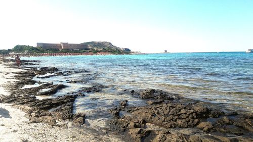 Scenic view of sea against clear sky