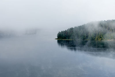 Scenic view of lake engulfed by fog