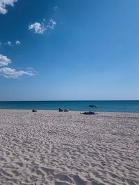 Scenic view of sea against blue sky