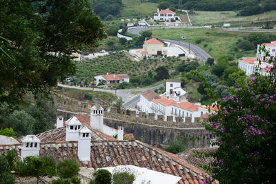 High angle view of townscape against buildings in town