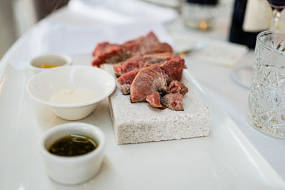 Close-up of food in plate on table