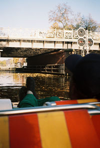 Rear view of people in city