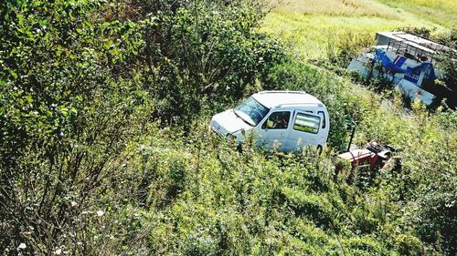 High angle view of car on field