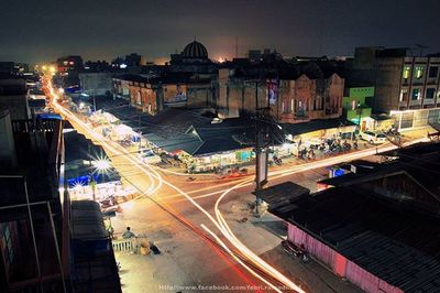 Light trails on road at night