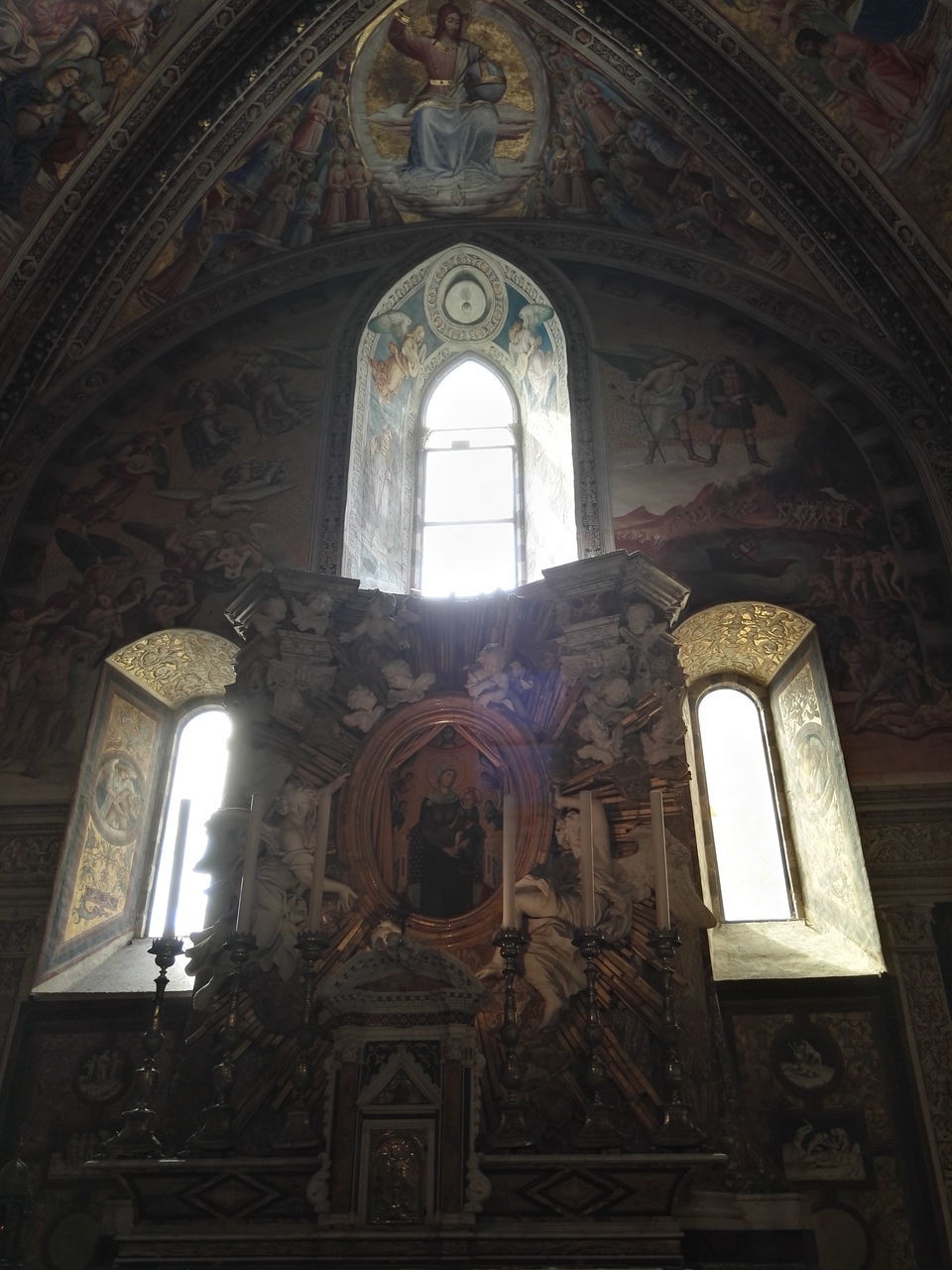 architecture, arch, built structure, window, low angle view, religion, place of worship, church, history, architectural feature, stone material, interior, no people