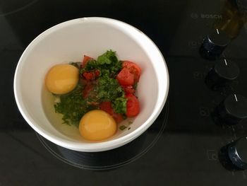 High angle view of salad in bowl