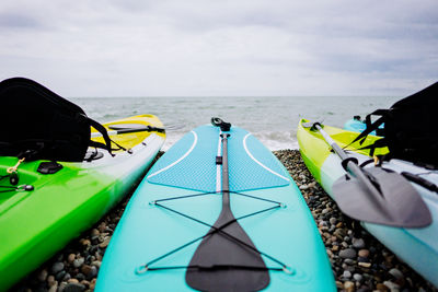 Kayaks and sup boards on the sea. extreme sport. leisure. high quality photo