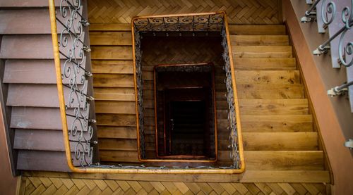 High angle view of spiral staircase in building