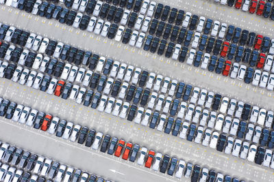 High angle view of cars in factory
