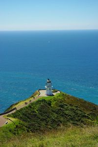 Scenic view of calm sea against blue sky