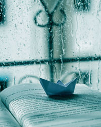 Close-up of water drops on glass window