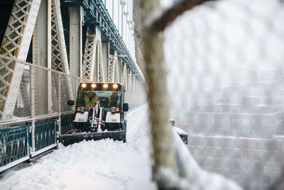 Snow covered ship in winter