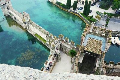 High angle view of swimming pool against sky