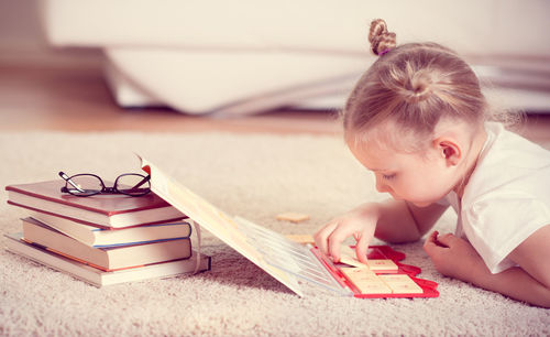 Girl learning at home