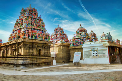 Low angle view of temple building against sky