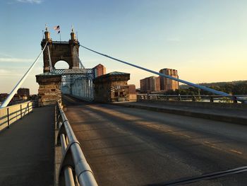 View of suspension bridge in city