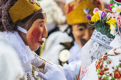 Carnival in carnia. sauris, masks of the religious and pagan tradition. italy