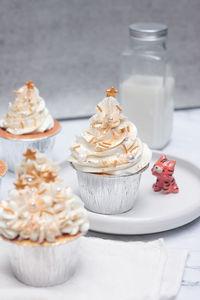 Close-up of cupcakes on table