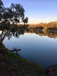 Scenic view of lake against sky at sunset