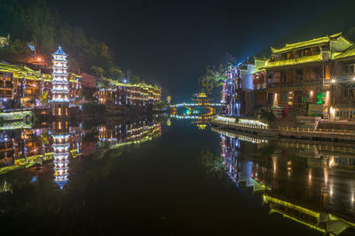 Illuminated buildings at night