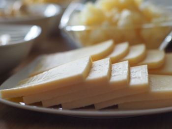 Close-up of bread in plate on table