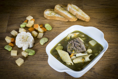 High angle view of food on table