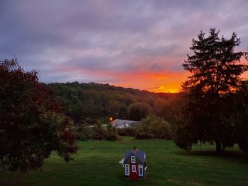 Scenic view of field against sky during sunset