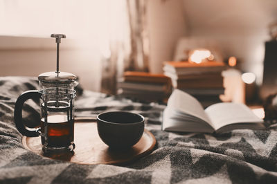 Close-up of coffee cup on table