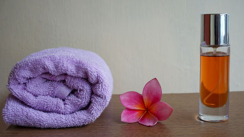 Close-up of purple flowers on table