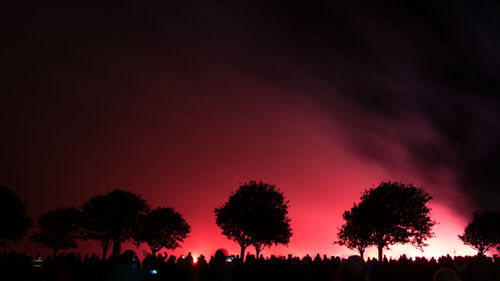 Silhouette people standing against trees at night