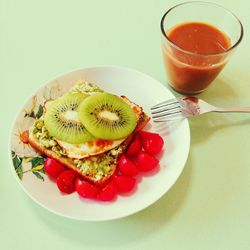 High angle view of breakfast served in plate