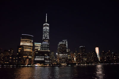 Low angle view of illuminated city at night