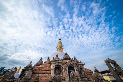 Low angle view of temple building against sky