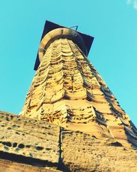Low angle view of temple against clear blue sky