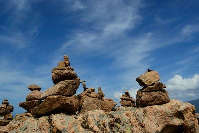 Low angle view of rock formation against sky