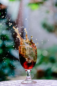 Close-up of water splashing on glass