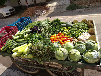 High angle view of fruits for sale at market stall