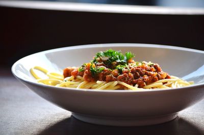 Close-up of served food in plate