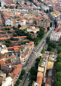 High angle view of buildings in city