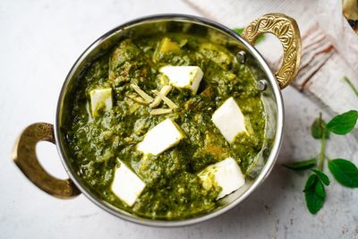 High angle view of food in bowl on table