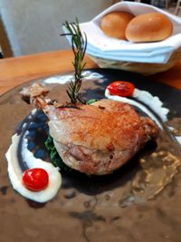High angle view of meal served in plate