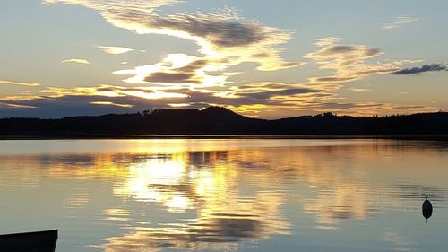 Scenic view of lake at sunset