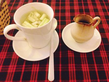 Close-up of tea cup on table