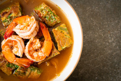 High angle view of food in bowl on table