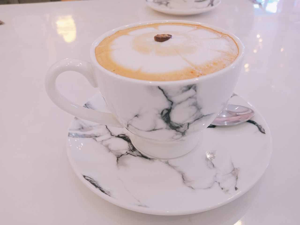 CLOSE-UP OF COFFEE CUP WITH CAPPUCCINO