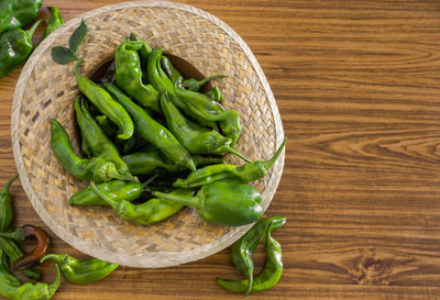 High angle view of vegetables in basket on table