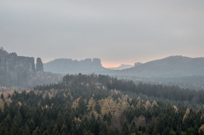 Scenic view of mountains against sky during sunset
