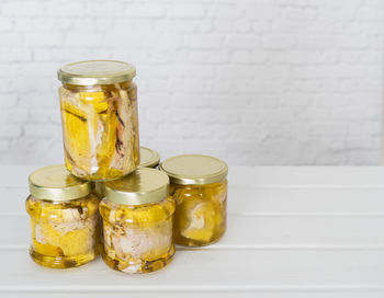 Close-up of glass of jar on table